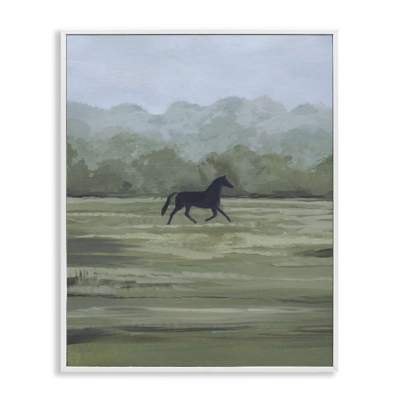 «Rider's Shadow Horse», estampe numérique par Grace Popp, H 30 po x l 24 po, Estampe numérique encadrée blanc bord de mer
