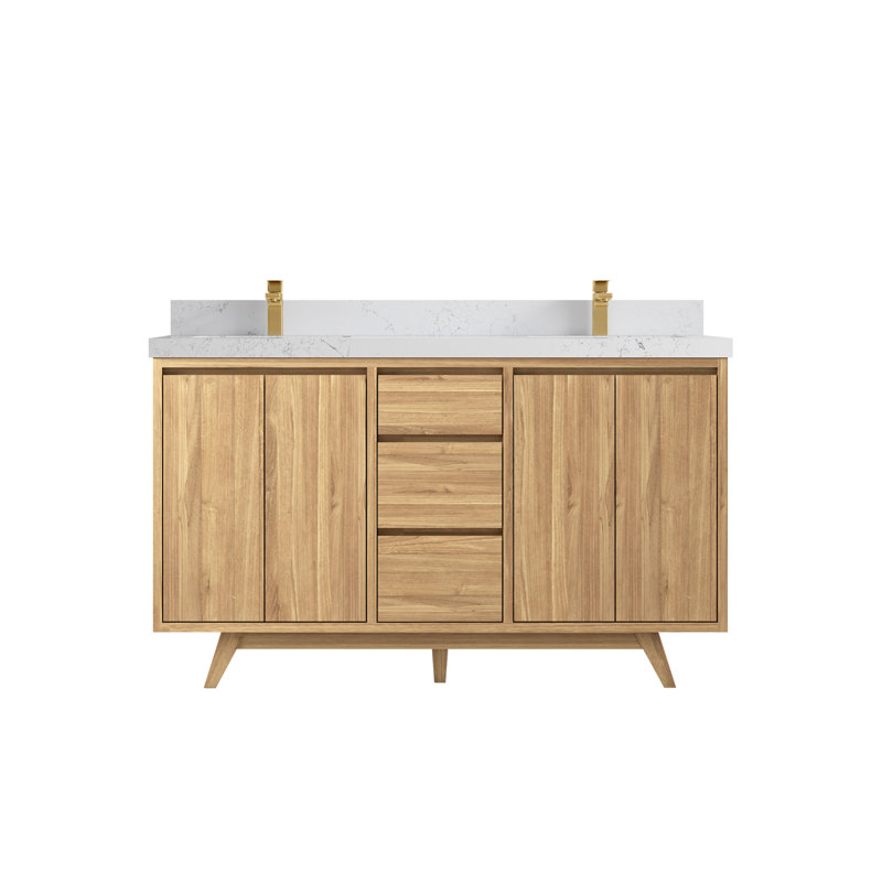 Ensemble de meuble-lavabo double 60 po Madison, Quartz blanc Empira, Naturel clair