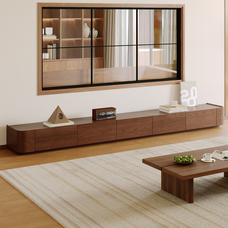 Ayrah Mid Century Modern TV Stands, 6 Drawers, Solid Wood Media Console, 11.4" H x 114.2" L x 15.75" W, Brown