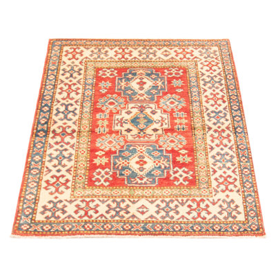 Tapis unique en laine noué à la main 3 pi 3 po x 5 pi 1 po nouvel âge Safira - rouge / bleu / beige
