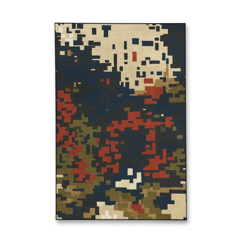 Tapis bleu tissé lavable rétro Mosso, 4'11" x 9'10"