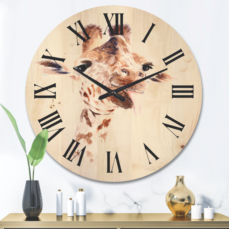 Horloge murale Portrait de girafe en bois, Grand