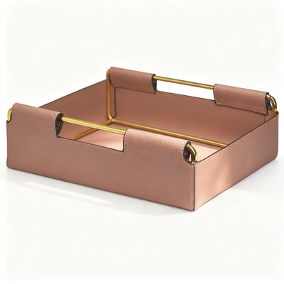 Dark Pink, Medium Size，Handcrafted Leather Tray With Metal Frame - Stylish Entryway Key Holder, Desk Organizer For Jewelry, Watches, Fragrance & Essentials - Waterproof, Durable & Easy To Clean - Scandinavian Decor