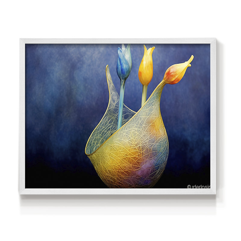 Série florale - XCVII - Reproduction encadrée - Restickable, H 11 po x l 14 po, Blanc
