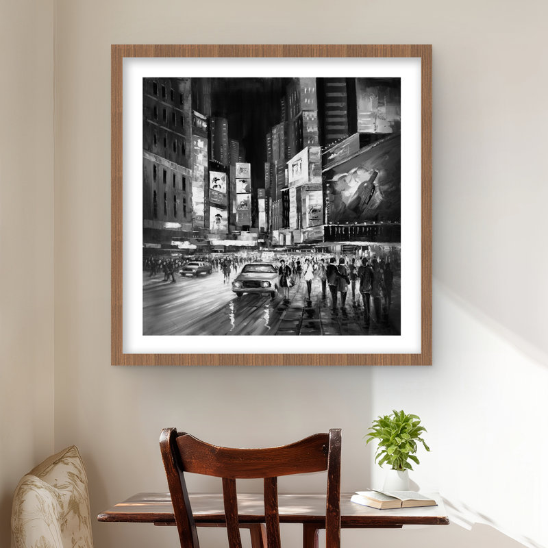 Times Square Monochrome - Black Cities Framed Matted Print