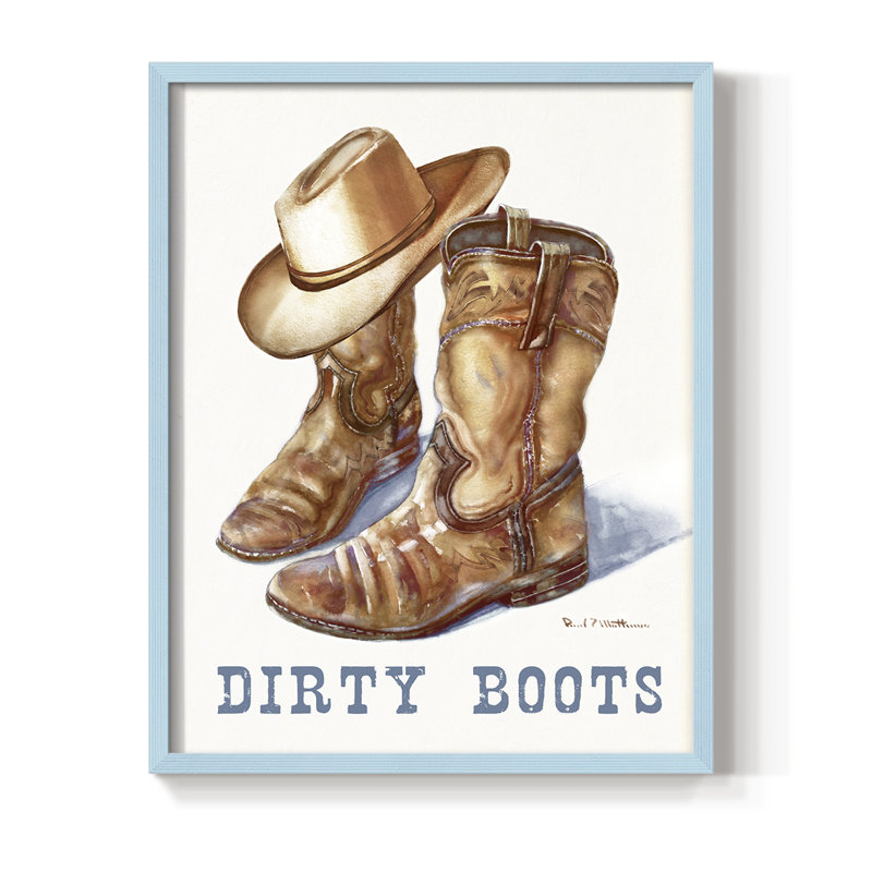 Dirty Boots Framed Print - Solid Wood, 30" H x 24" W, Blue