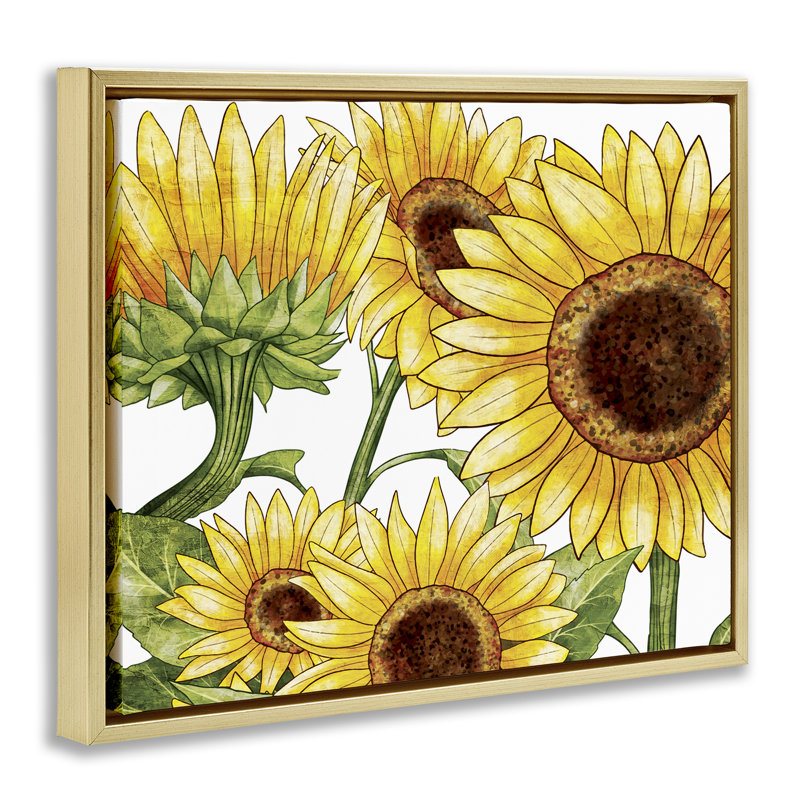 Cadre flottant Rustic Bloom Sunflowers, design par Kim Allen, H 17 po x l 21 po, Cadre flottant métallique doré