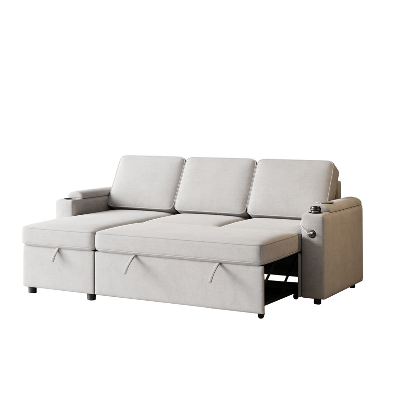 Sylvanis Convertible Sleeper Sofa with Reversible Chaise, Light Grey Polyester Blend