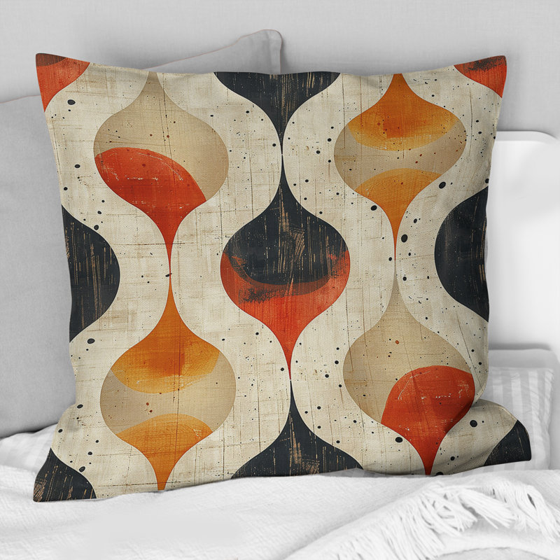 Coussin Orange Quatrefoil Elegance III - Mid-Century, H 18 po x l 18 po