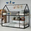 Lit superposé simple au-dessus de simple pour chambre d'enfant, lit plateforme en fer noir, aucun sommier requis