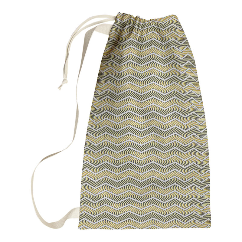 Stephenie Fabric Laundry Bag with Handles, 29" H x 18" W x 1.5" D, Yellow/Gray/Black