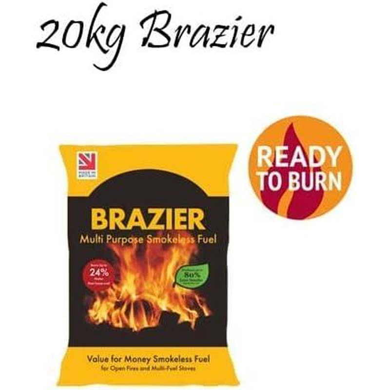 Brazier 20 Kilo Bag: Smokeless Coal, Lasts 40% longer, Low Ash Content