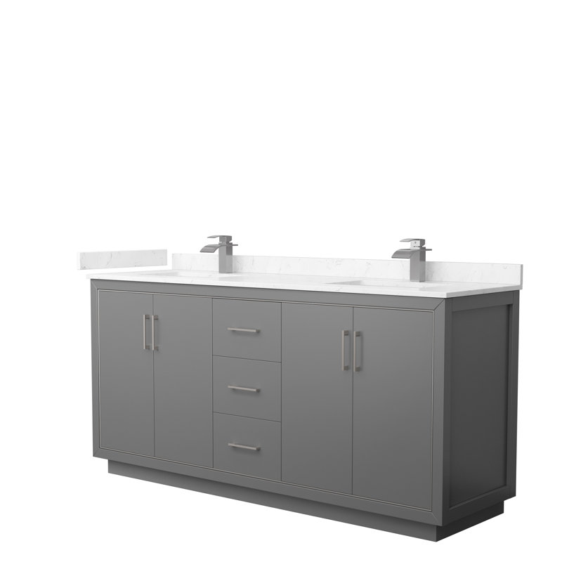 Icon 72" Double Bathroom Vanity Set, Carrara, Brushed Nickel, Dark Gray