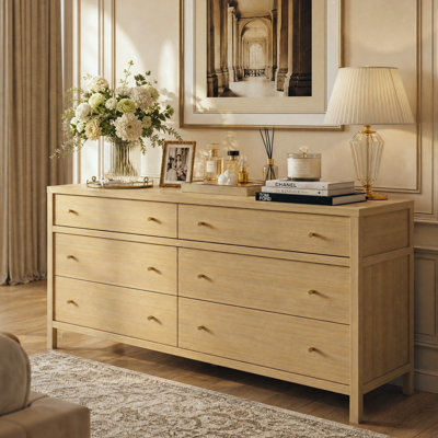 Commode de rangement moderne en bois d'hévéa de 63 po de largeur avec 4 tiroirs et 2 portes rabattables