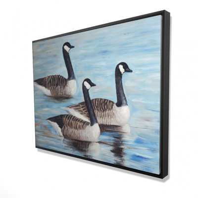 Canada Geese In Water Print On Canvas