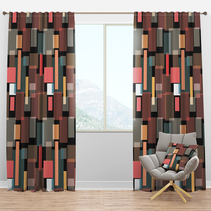 Panneau de rideau simple semi-diaphane avec passe-tringle Mid-Century Square Design II, l 52 po x L 90 po