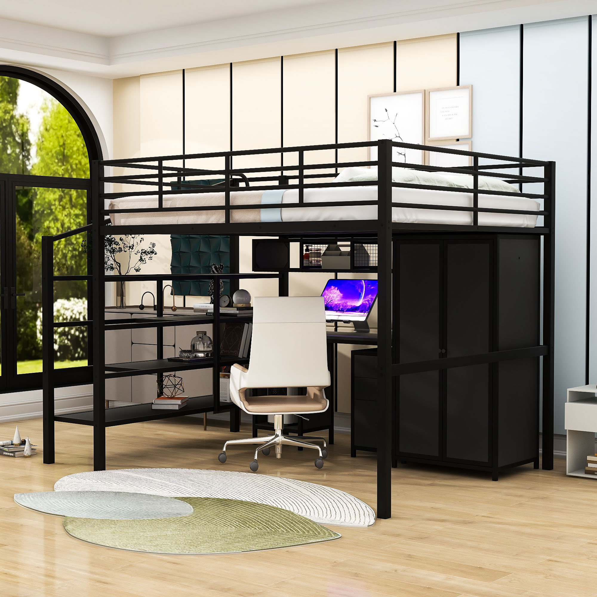 Isabelle & Max™ Ayusha Full Size Metal Loft Bed With Wardrobe And Table ...