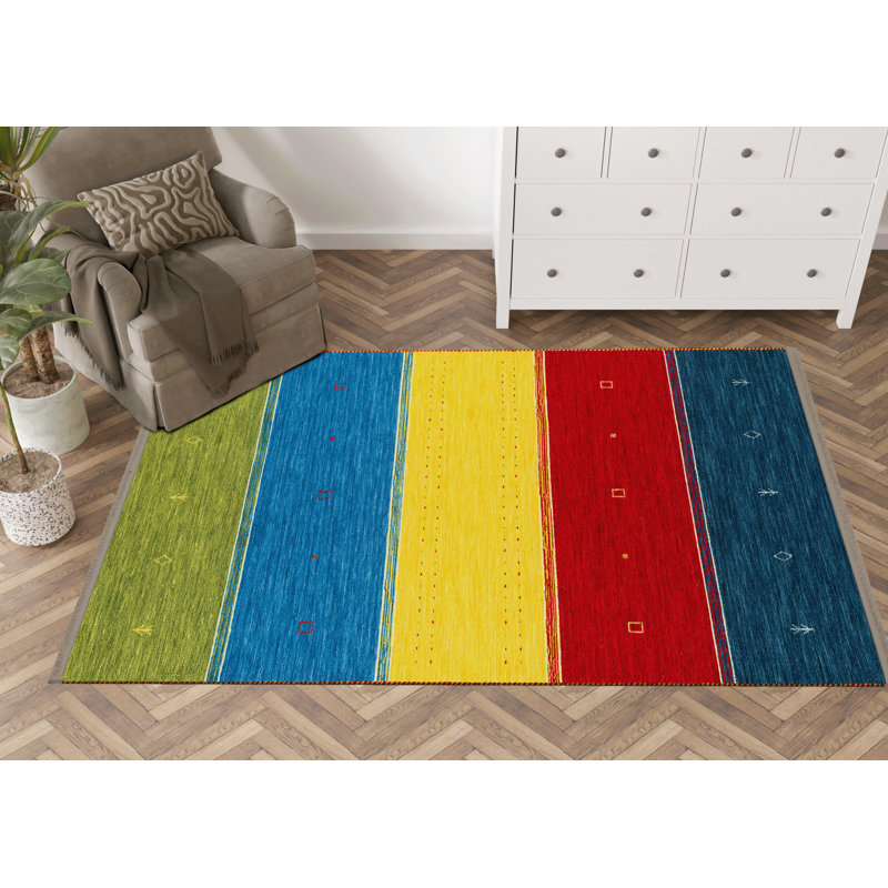 Multi-Colored Piece Sectioned Patterned Modern Decorative Rug, Rectangle 4'7.12" x 6'6.74"