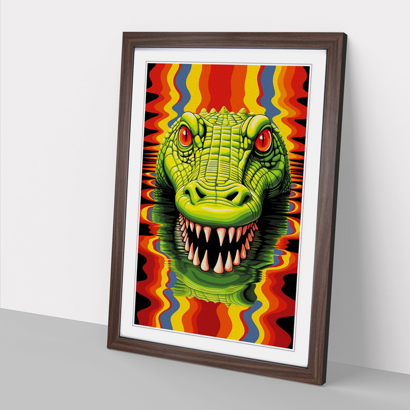 XYZ-FRM-V1223-1784 Alligator Op No.2 - Single Picture Frame Print on Wood, Walnut , 64cm H x 46cm W x 2cm D