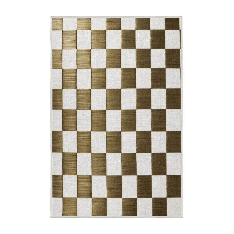 Tapis beige à carreaux lavable à la machine