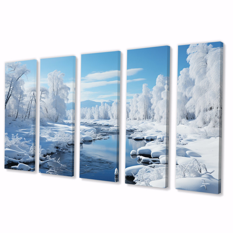 «White Winter Harmony IV», impression sur toile de paysages - 5 panneaux égaux