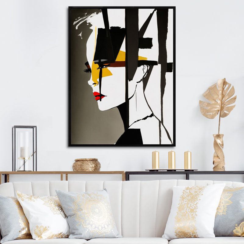 Street art profil en jaune et noir sur toile, H 44 po x l 34 po x P 1,5 po, Cadre flottant noir