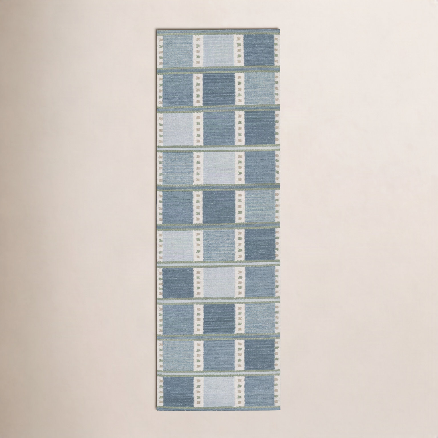 Freya Blue Hand-Woven Geometric Wool Rug, Runner 2'6" x 8'