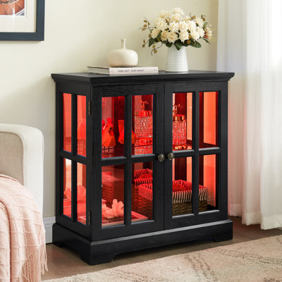 Antique Glass Cabinet With Adjustable Storage, Doors, Materials, And - Controlled Lighting For Dining Room Led Curio Retro Style, Shelves, Acrylic Bac