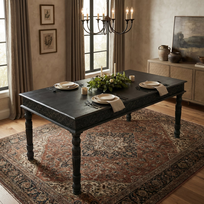 Aarohi Solid Wood Dining Table, 40" W x 84" L, Black