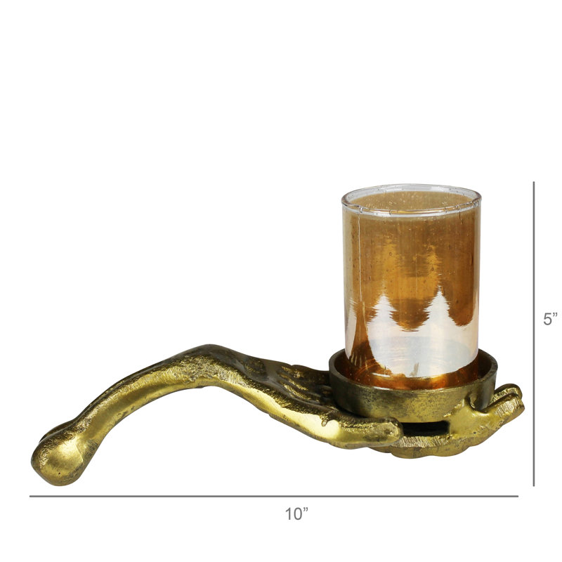 Skeleton Hand With Glass Votive, Brass