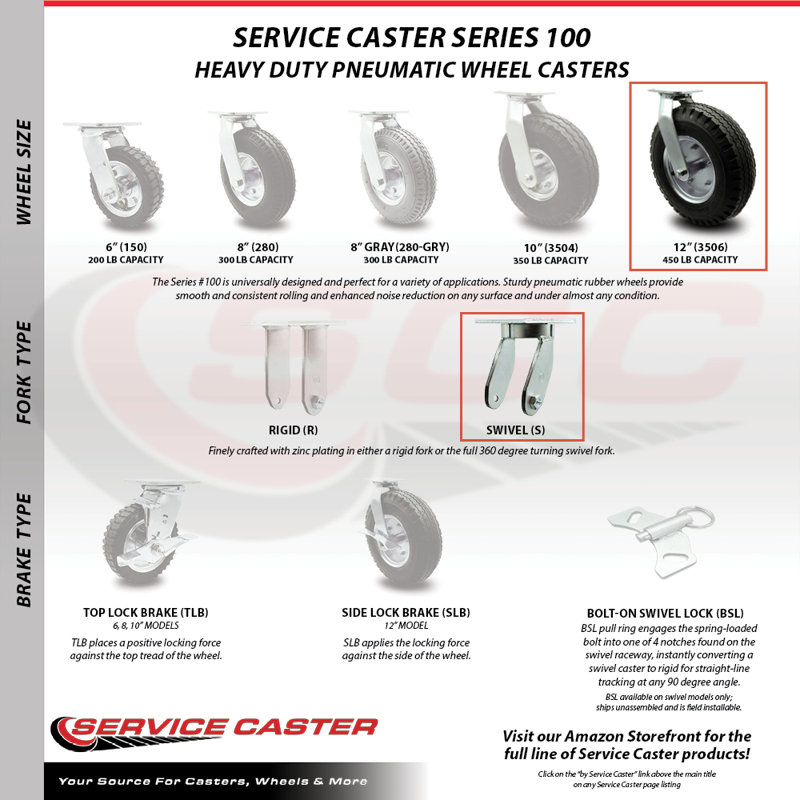 Pneumatic Wheel Set 2 Swivel 2 Rigid