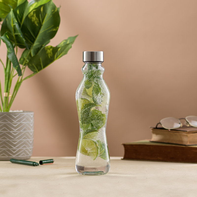 Spring Clear Glass Water Bottles with Stainless Steel Caps - Set of 6