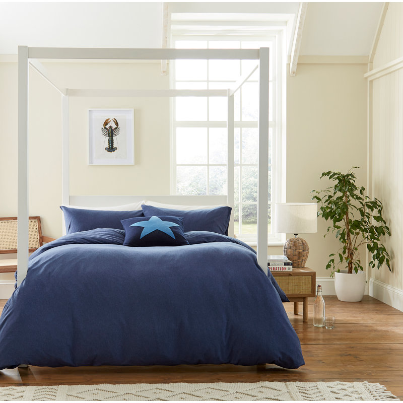 Jersey Cotton Duvet Cover Set, Blue, King Size Duvet Cover + 2 Pillowcases