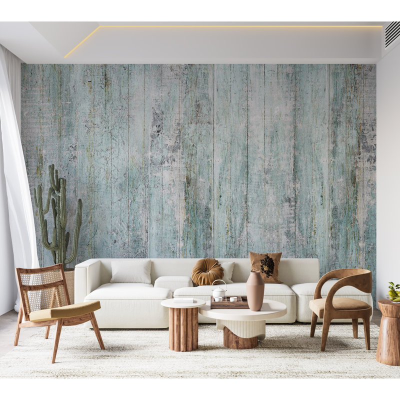 Panneau mural Surface Surface - bois rustique bleu clair, L 177 po x L 124 po