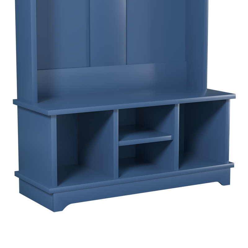 Aura Hall Tree with Bench and Shoe Storage, 5 Hooks and Open Shelves