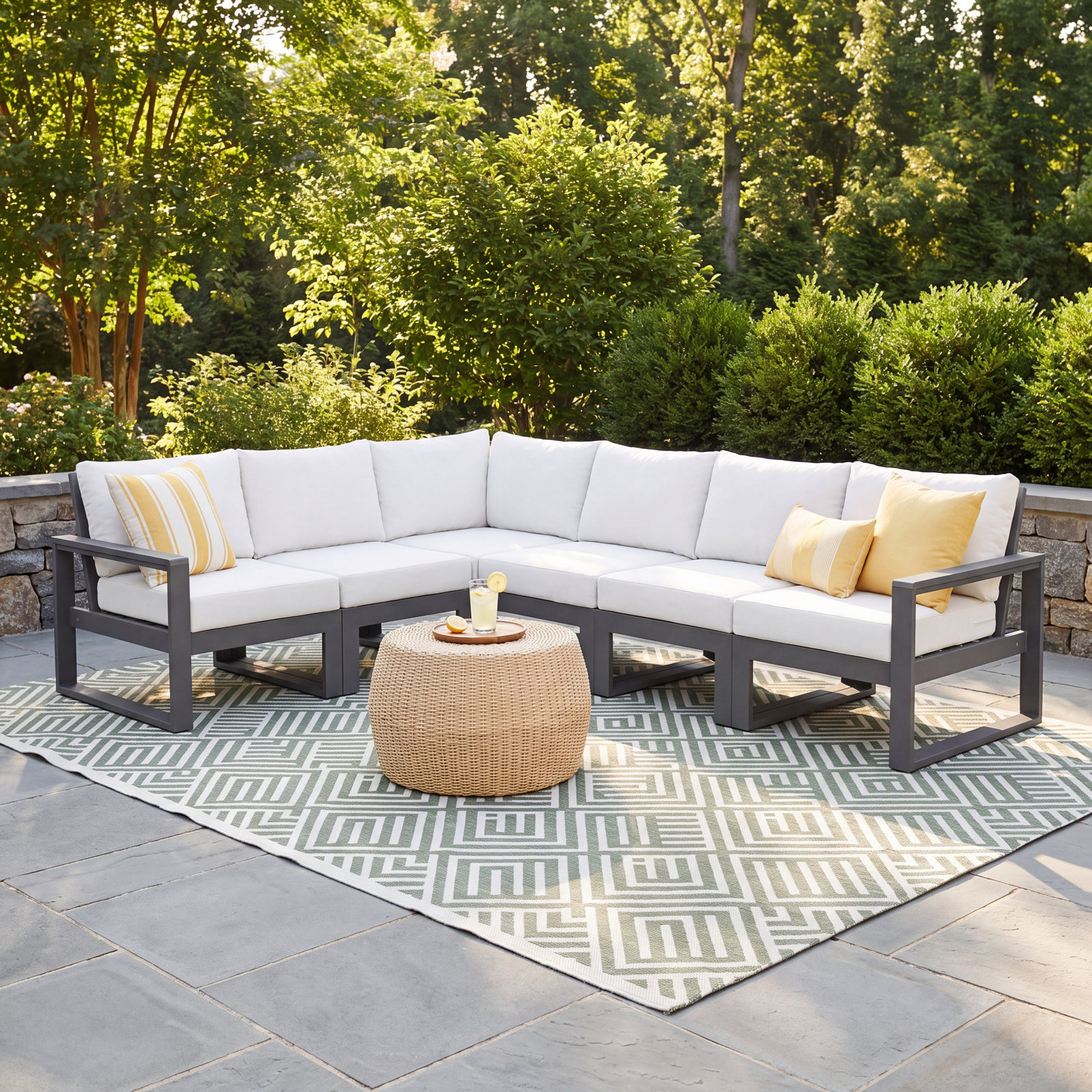 POLYWOOD® Edge 111" Patio Sectional, Natural Linen, Slate Grey