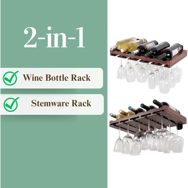 Palomino 5 Bottle Wall Mounted Wine Bottle & Glass Rack in Brown