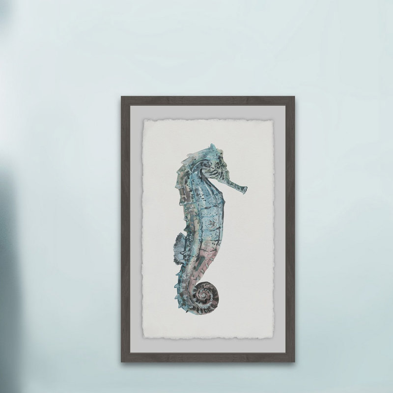 Pastel Seahorse by Marmont Hill - Single Picture Frame Painting, 91 cm H x 61 cm W x 4 cm D, Grey Framed