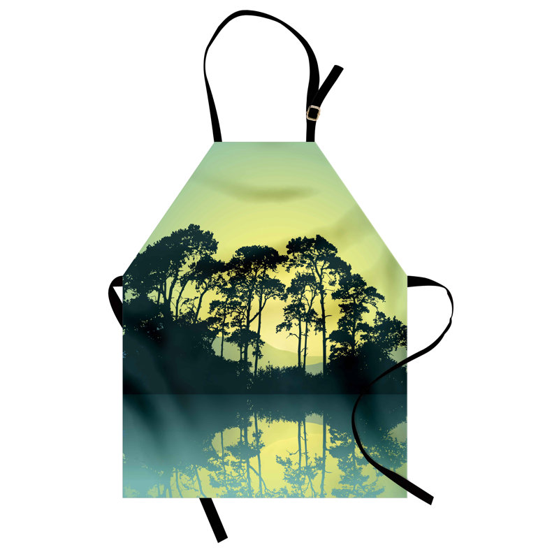 East Urban Home Abstract Apron Unisex, Forest Tree Landscape, Adult Size, Blue and Green