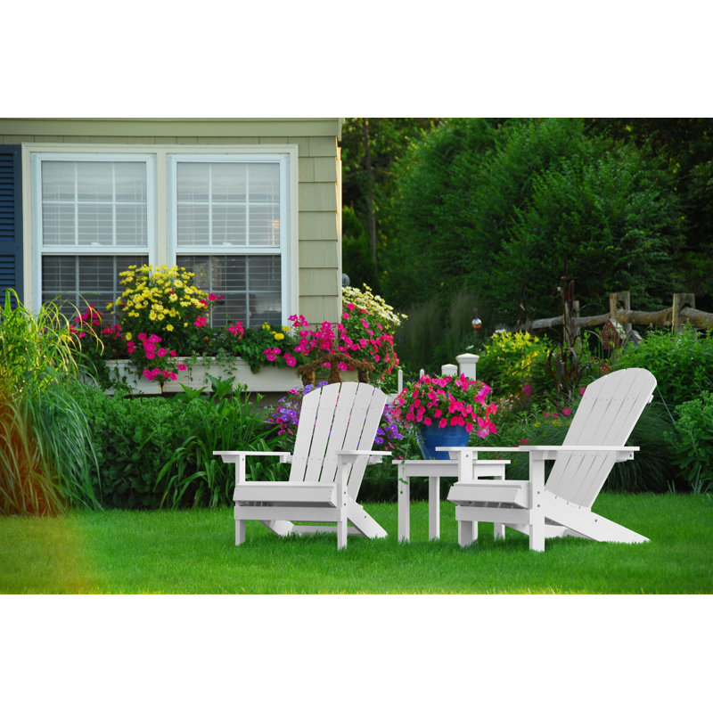 Plastic Adirondack Chair set of 2, All-Weather HIPS Outdoor Patio Chairs for Lawn, Garden, Fire Pit, Backyard, White
