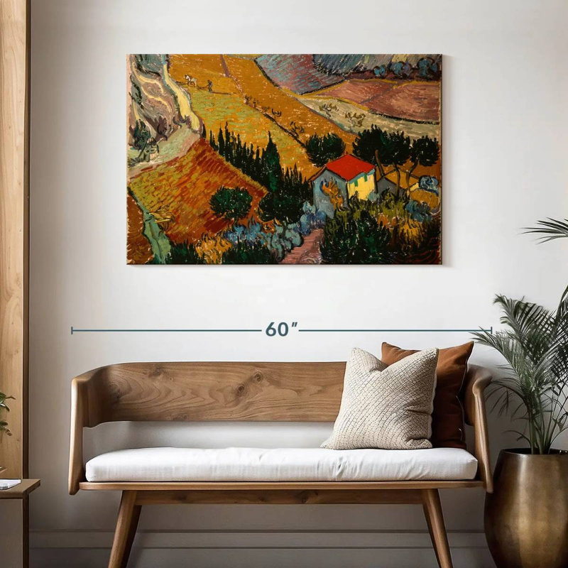 Alvord, paysage avec maison et laboureur, H 30 po x l 45 po
