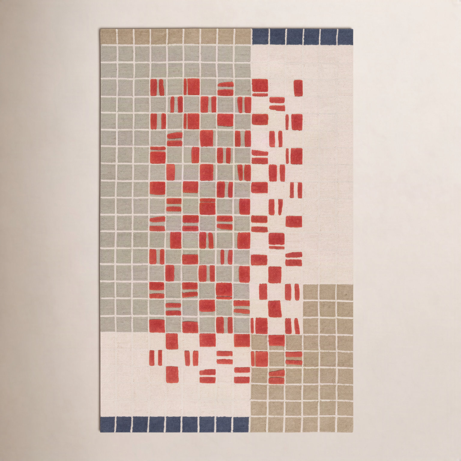 Elswick Gray Red Hand-Tufted Geometric Wool Rug, Rectangle 2' x 3'