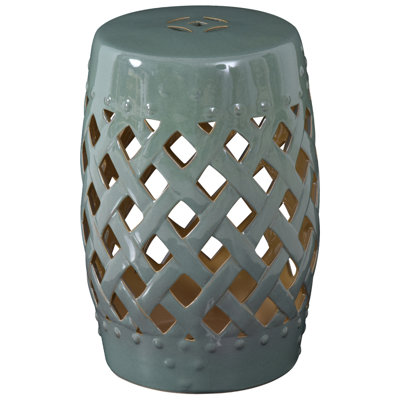 Outsunny 13" X 18" Ceramic Garden Stool With Woven Lattice Design & Glazed Strong Materials Decorative End Table