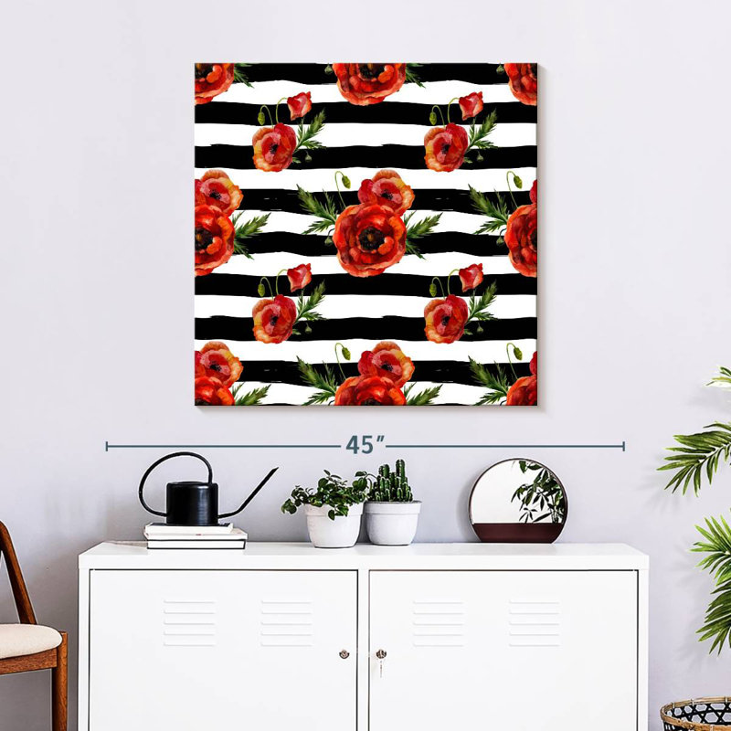 Poppy Flowers Stripes, 30" H x 30" W