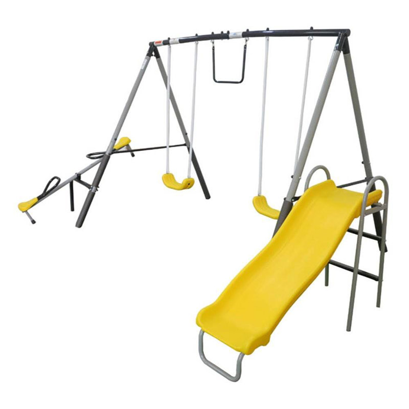 Titan Outdoor Playground Swing Set with Yellow Slide and Steel Frame