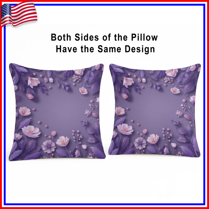 Coussins décoratifs à bordure florale mauve, 16 x 16 inches