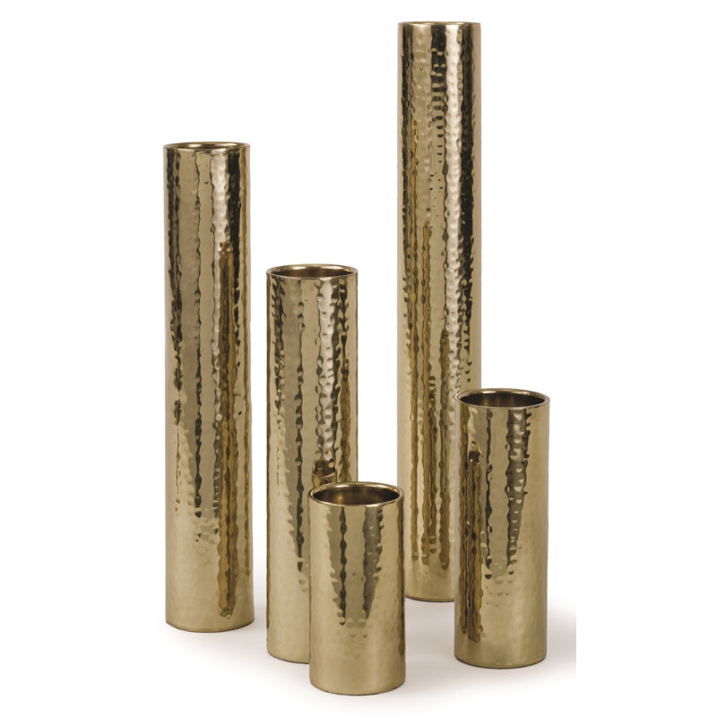 Hammered Stainless Steel Table Vase, Polished Brass