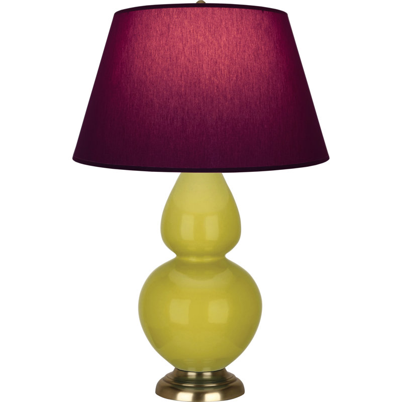 Lampe de table double gourde en céramique, Citron glacé / laiton, Prune / lavande, Laiton