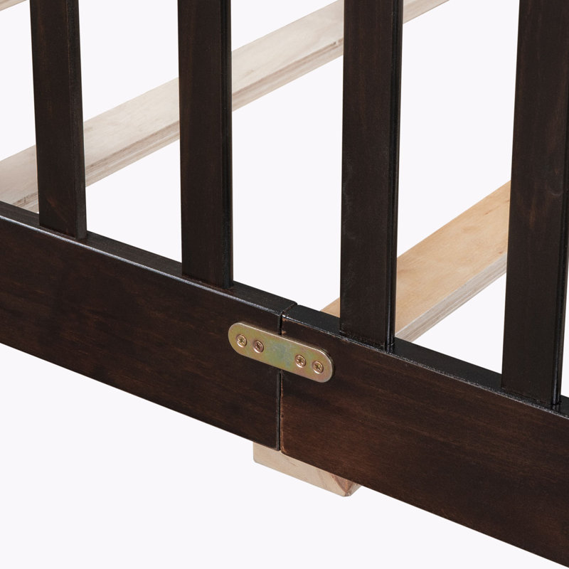 Platform Slat Bed with Door and Fence, Espresso, Queen