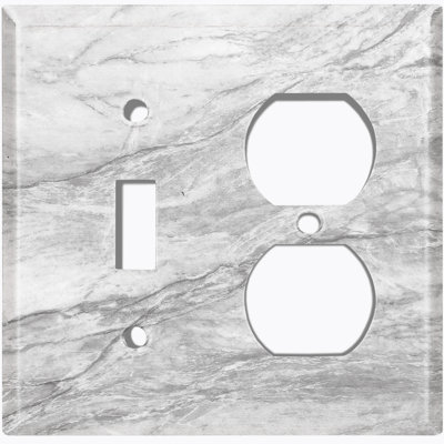 Metal Light Switch Plate Outlet Cover (Marble Grey Print 5  - Single Toggle Single Duplex)